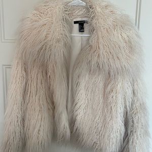 Shaggy white faux fur jacket